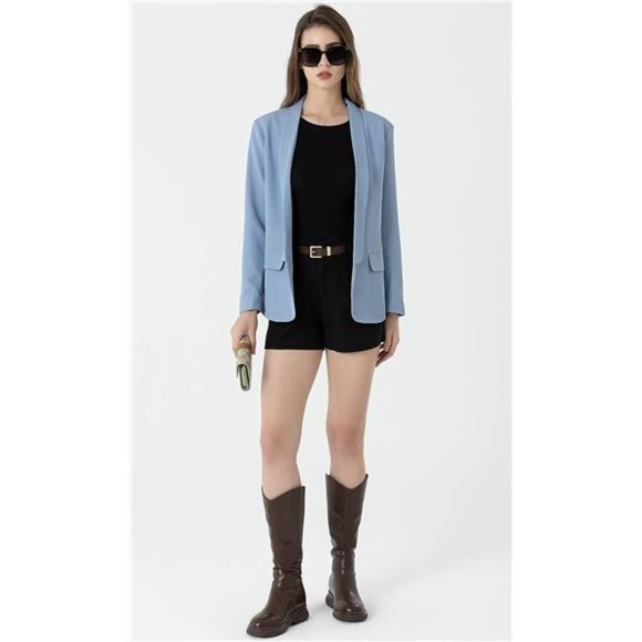 New Large & L Size  Womens Casual Long Sleeve Blazer Jackets with No Button - Picture 4 of 6